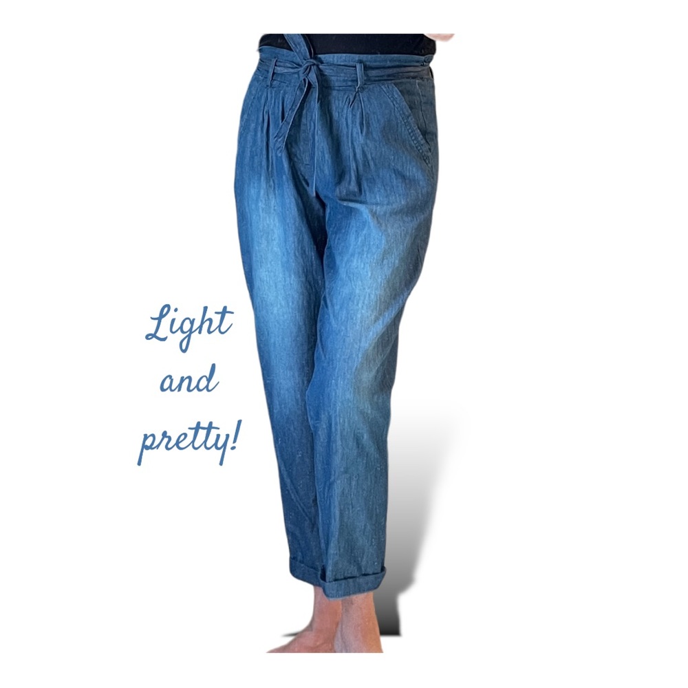 Blue light pants. Thin fabric.
